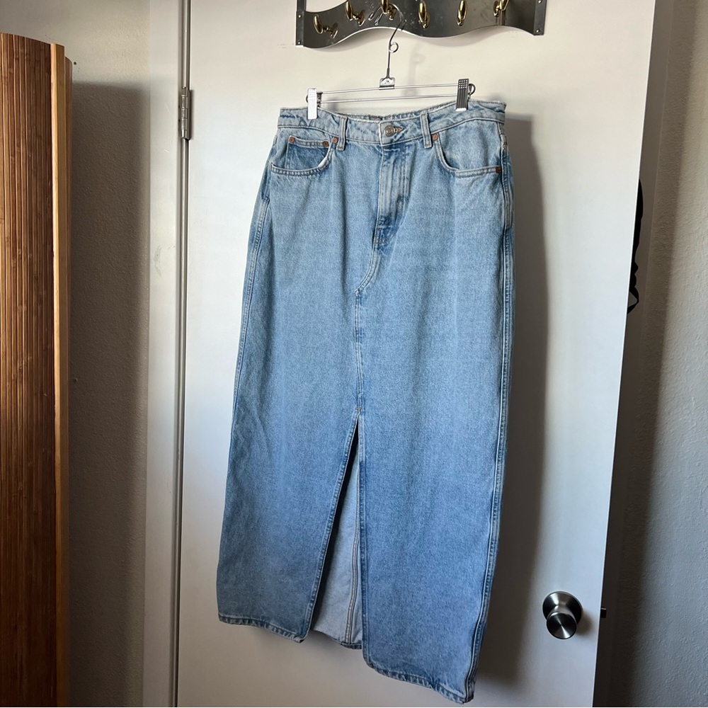 MANGO Light Wash Midi Maxi Denim Skirt